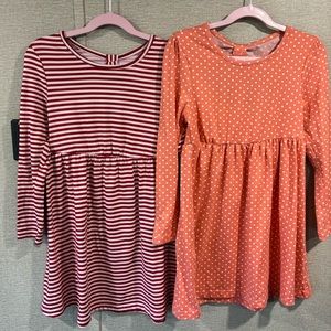 Set of little girl’s dresses - red and white stripe, peach polka dot